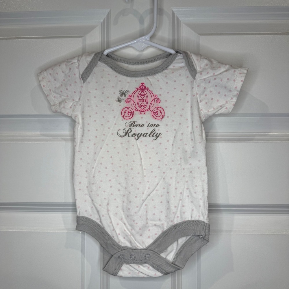 Disney Baby Girls‎ "Born Into Royalty" Onesie Size 3-6 Months Pink White Gray